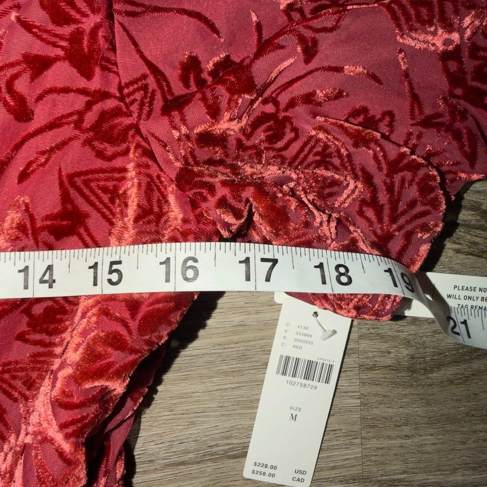 Anthropologie Red Burnout Velvet Floral Maxi Dress V-Neck Flutter Sleeve Size M - Picture 7 of 13